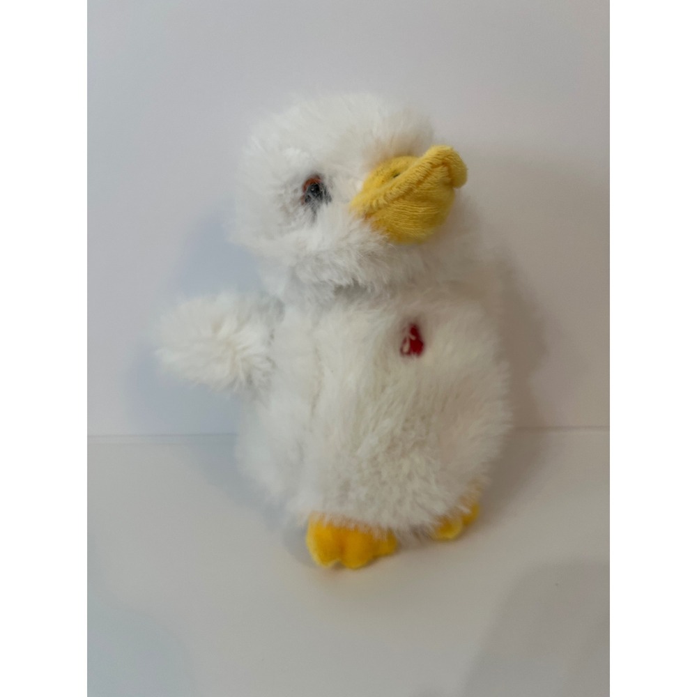 White Duck Plush Stuffed Animal Toy Small Cute Yellow Beak Feet Red Heart Detail